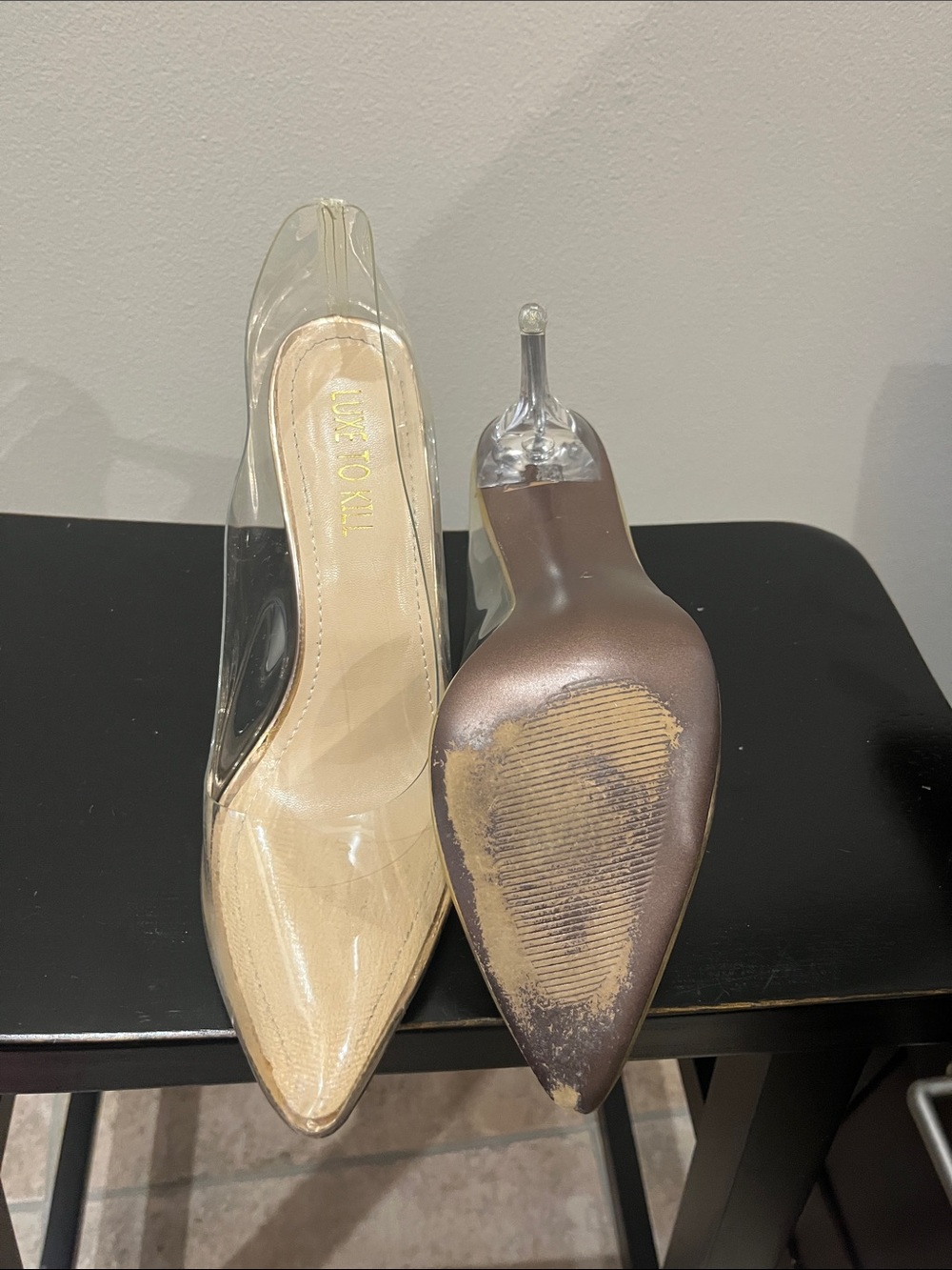 Luxe To Kill London Clear Pointed-Toe Stilettos with Nude Insole - Picture 9 of 9